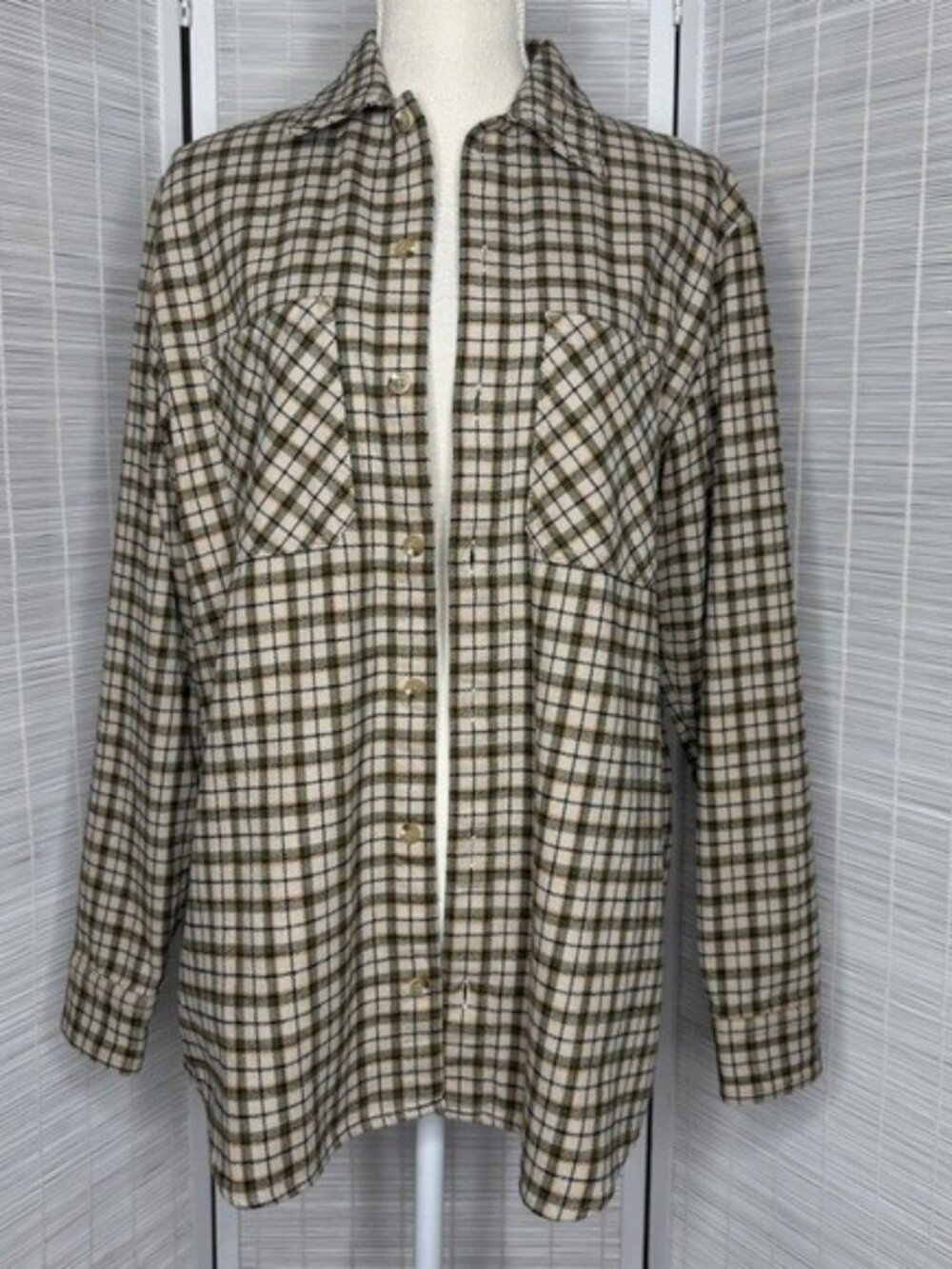 TNA Plaid Shirt Jacket Green Tan Checkered Organic Cotton Shacket XS